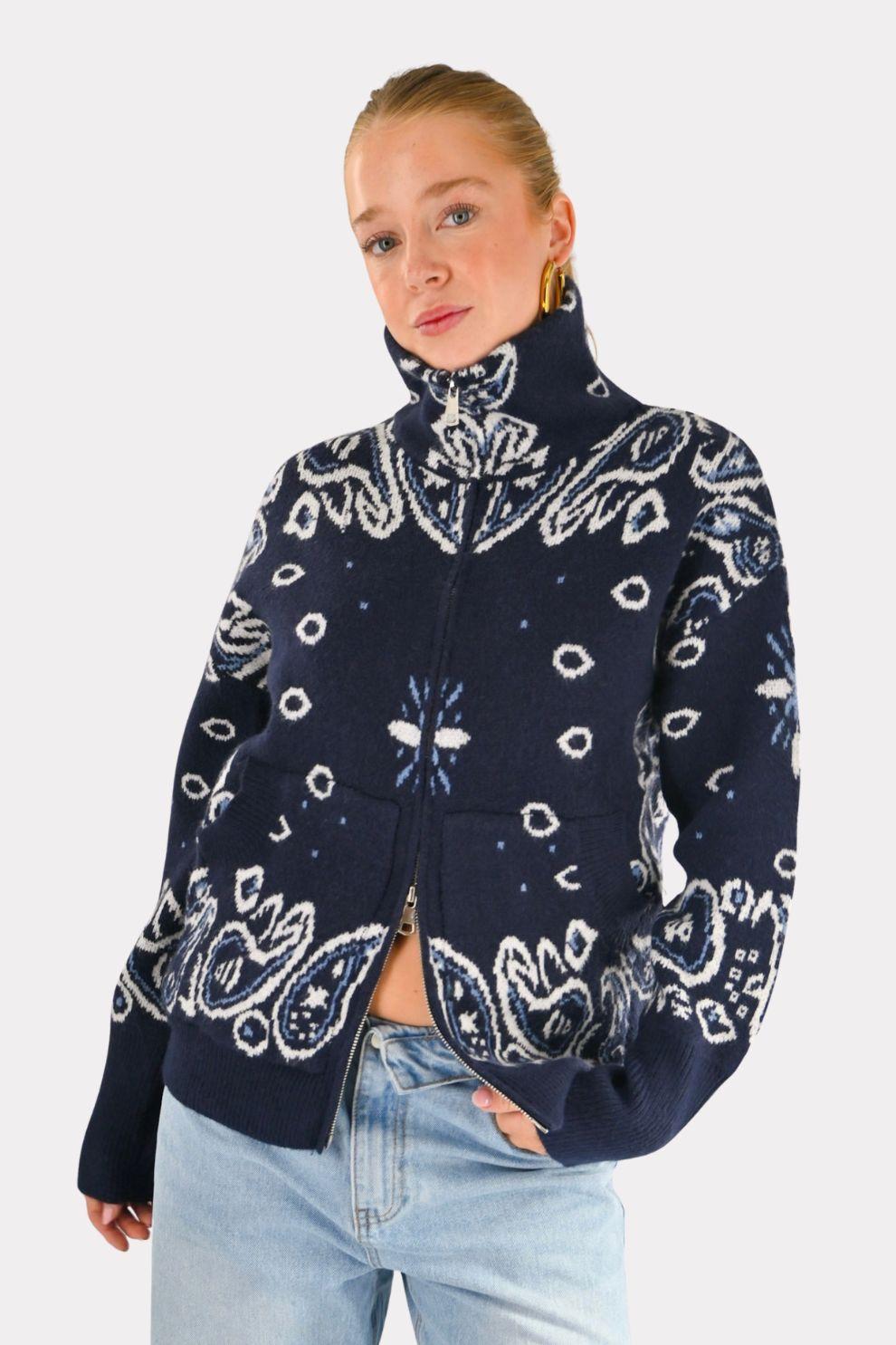 Pull en maille zippé Aspen - bleu marine