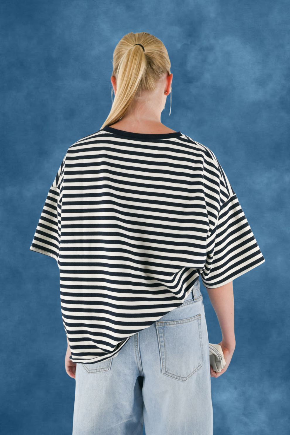 Striped tiger t-shirt - navy/wit