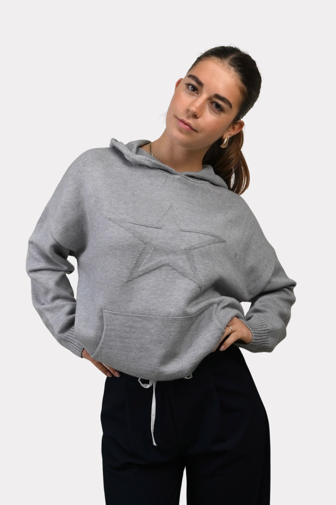 <tc>Star knit hoodie - grey</tc>