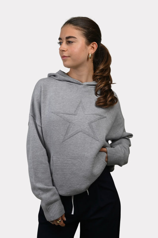 Star knit hoodie - grijs