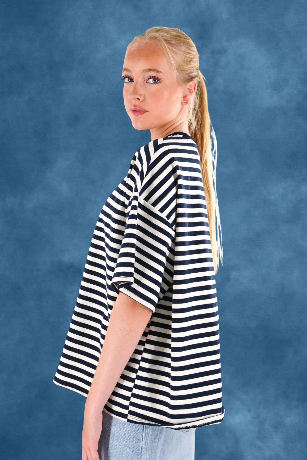 Striped tiger t-shirt - navy/wit
