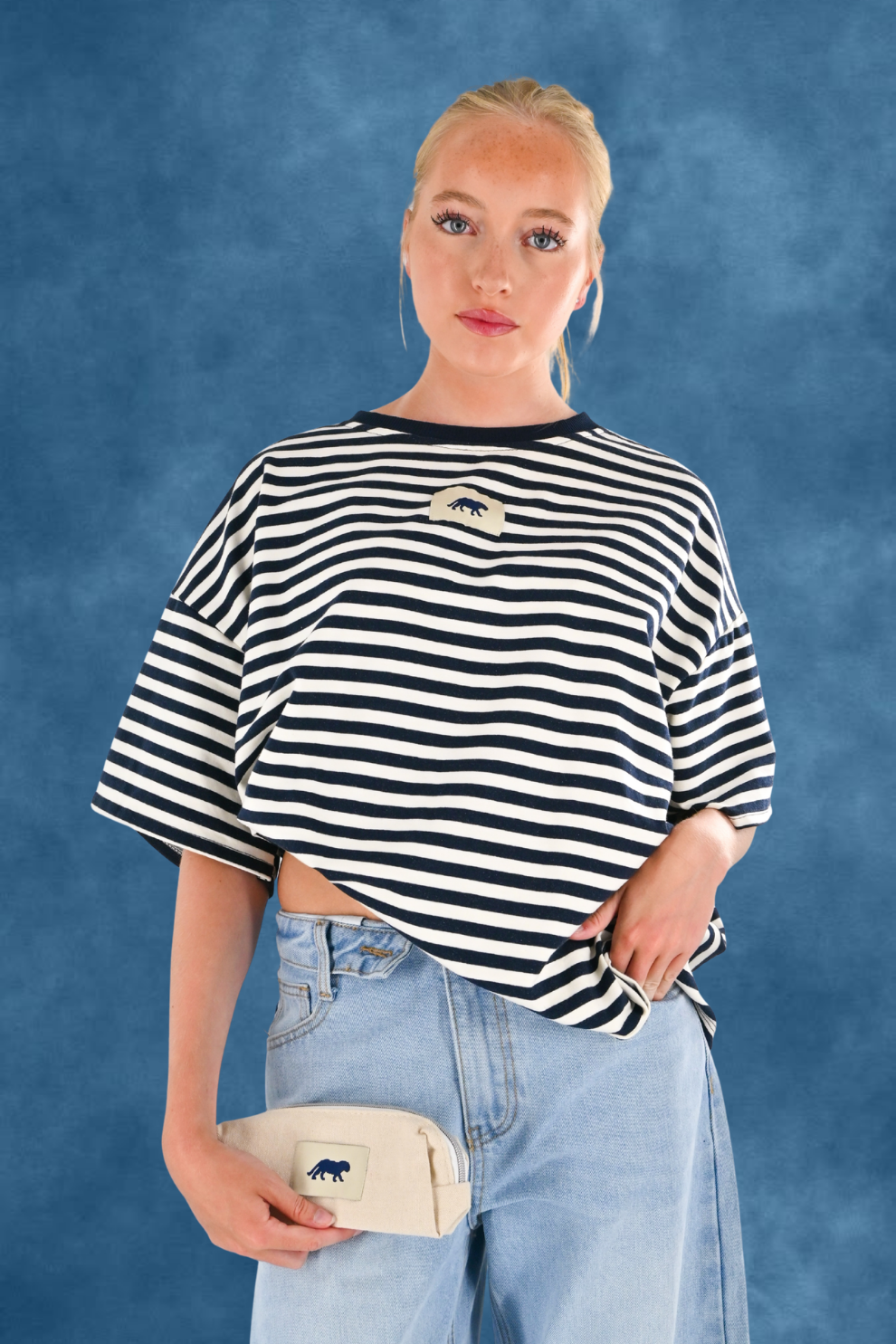 Striped tiger t-shirt - navy/wit