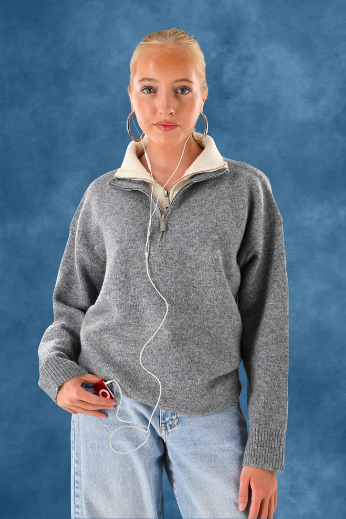 Caroline zipper - gray/white