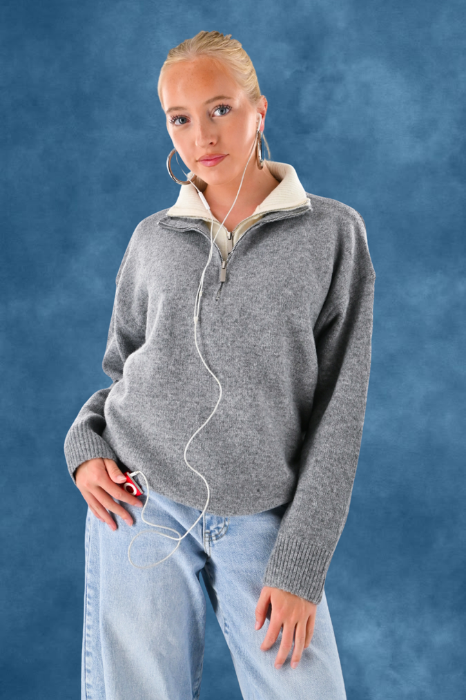 Caroline zipper - gray/white