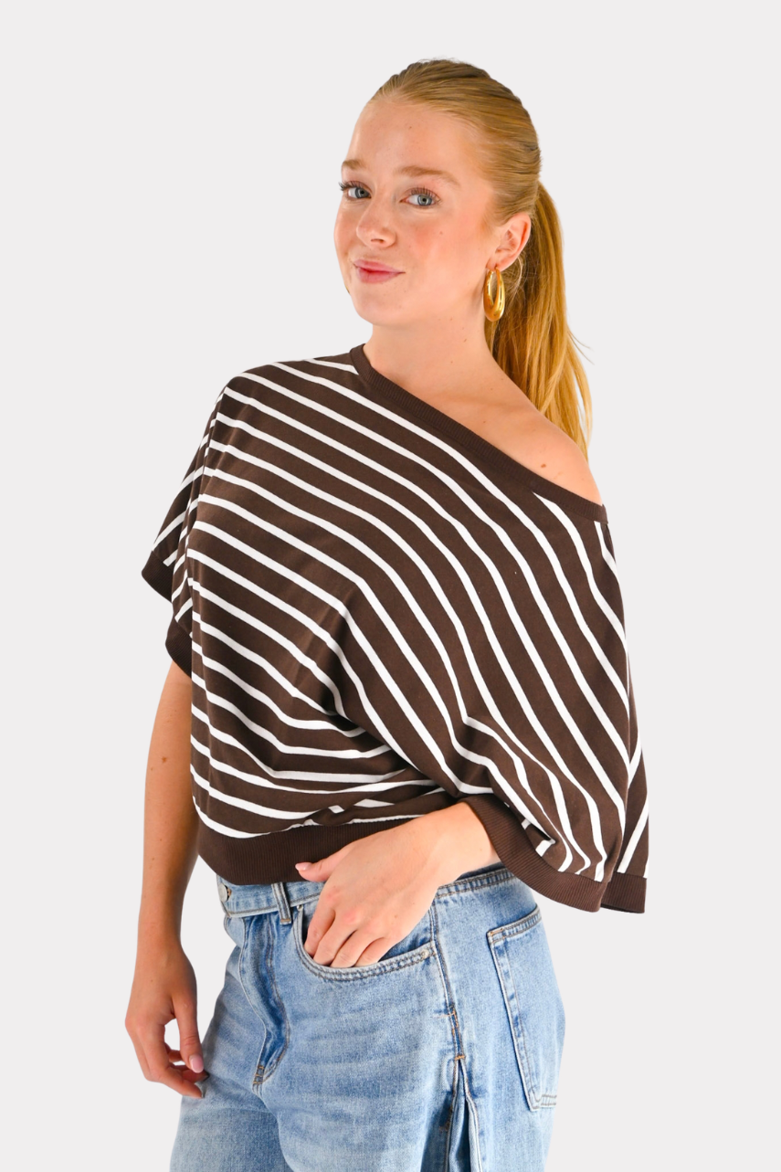 Norah gestreiftes Top - braun / weiß