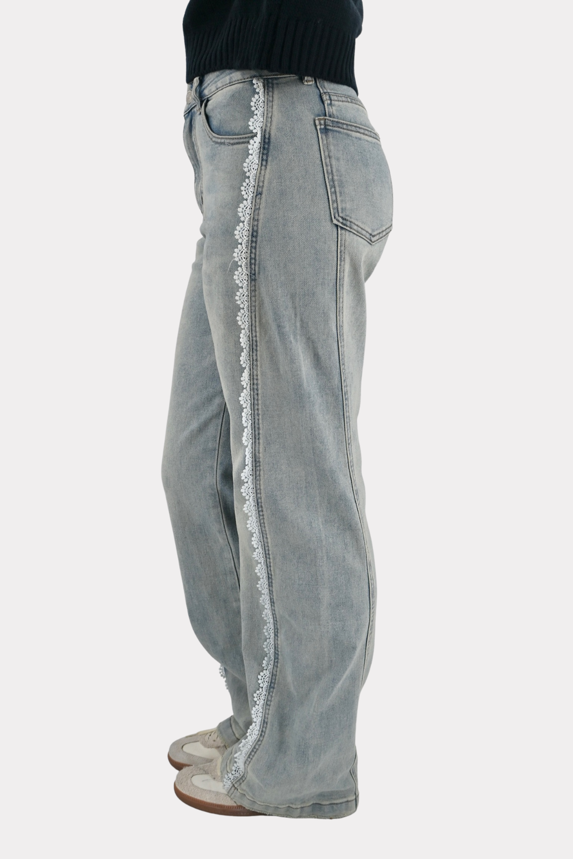 Lace side jeans - blauw