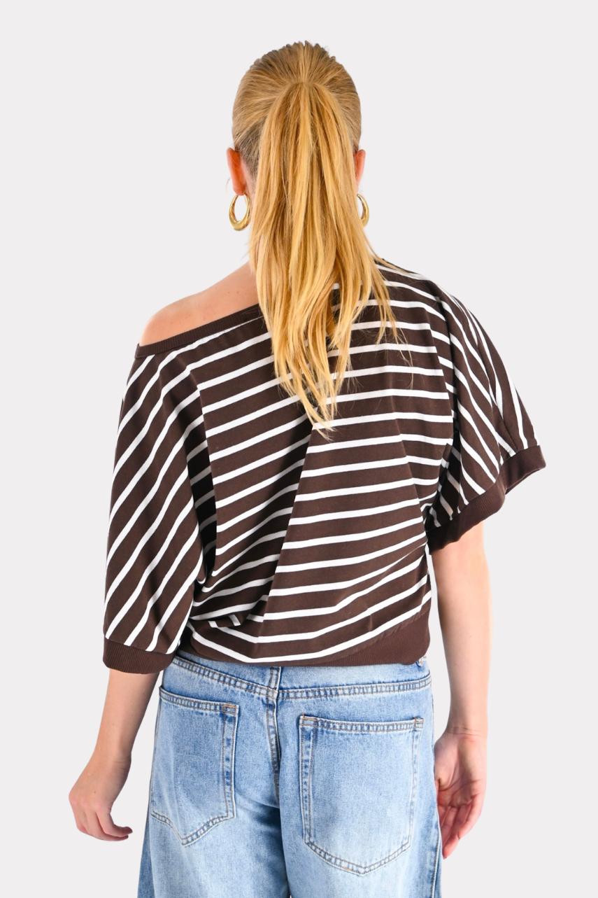 Norah gestreiftes Top - braun / weiß