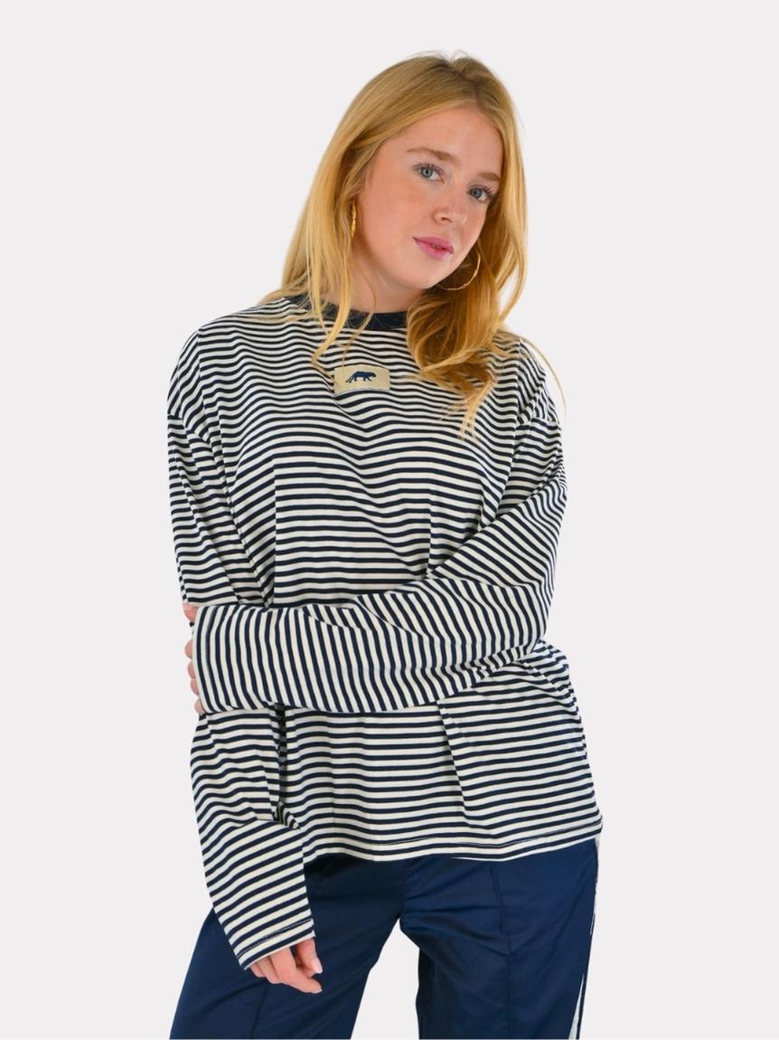 Tiger – T-shirt rayé à manches longues, bleu marine/blanc