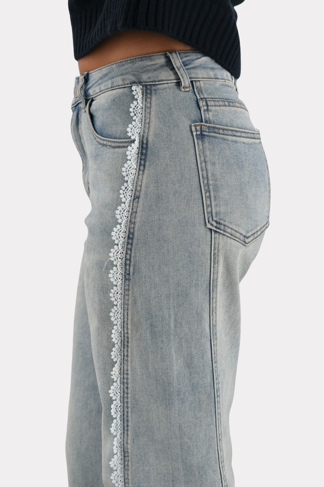 Lace side jeans - blauw