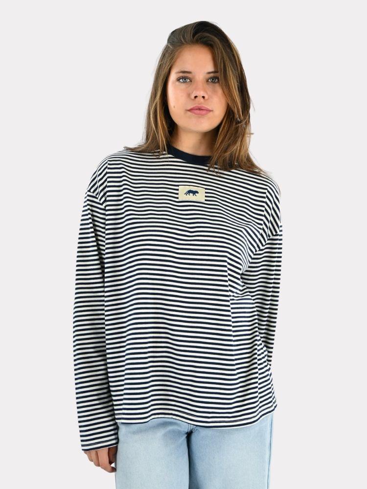 Tiger striped longsleeve - navy/wit