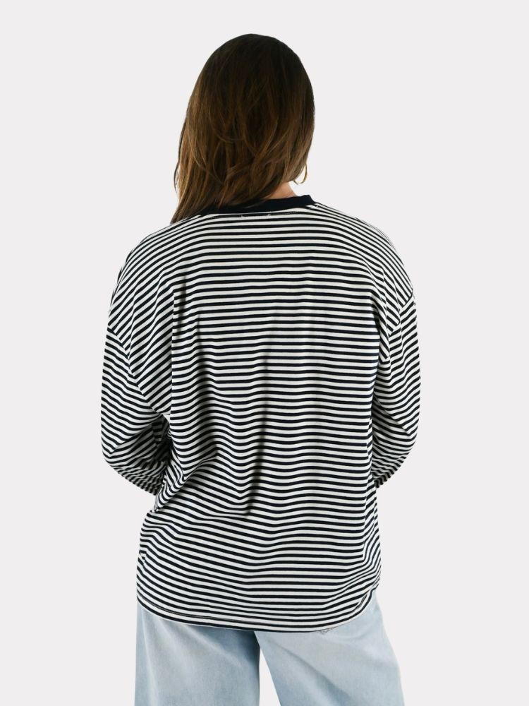 Tiger striped longsleeve - navy/wit