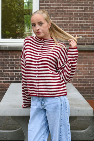 Eleanor classic stripe cardigan - bordeaux/wit