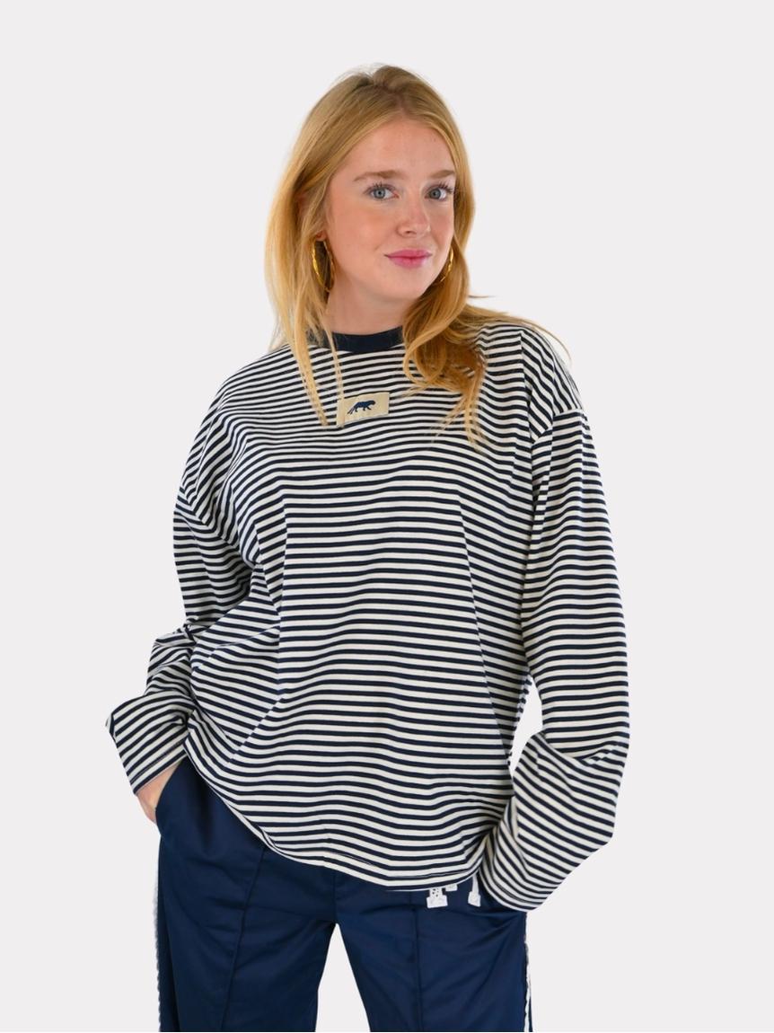 Tiger – T-shirt rayé à manches longues, bleu marine/blanc