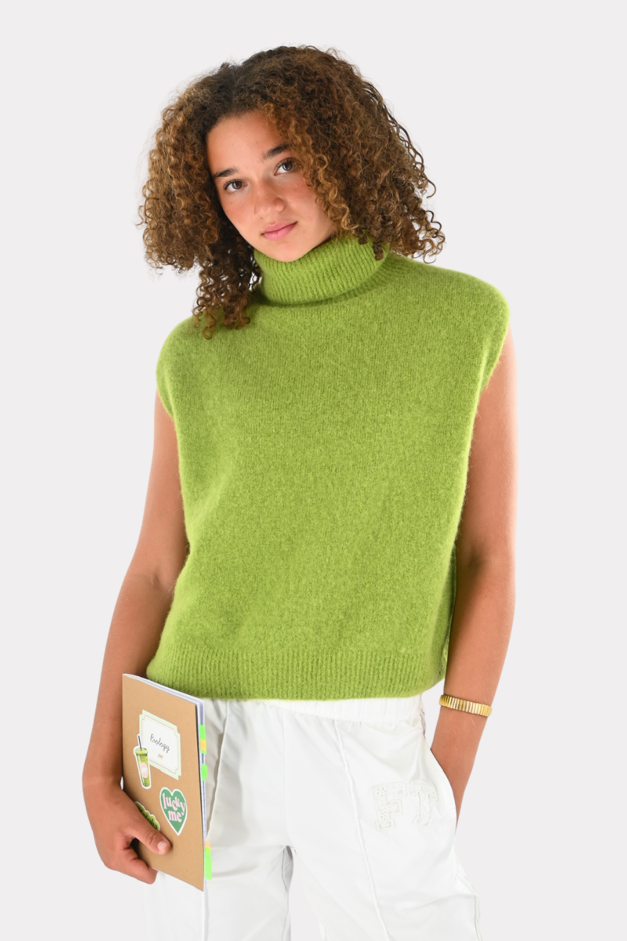 Pull en maille confortable à col montant - vert sauge (précommande)