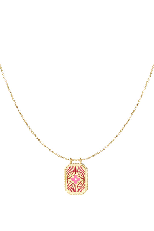 Flower charm necklace - Goud/roze
