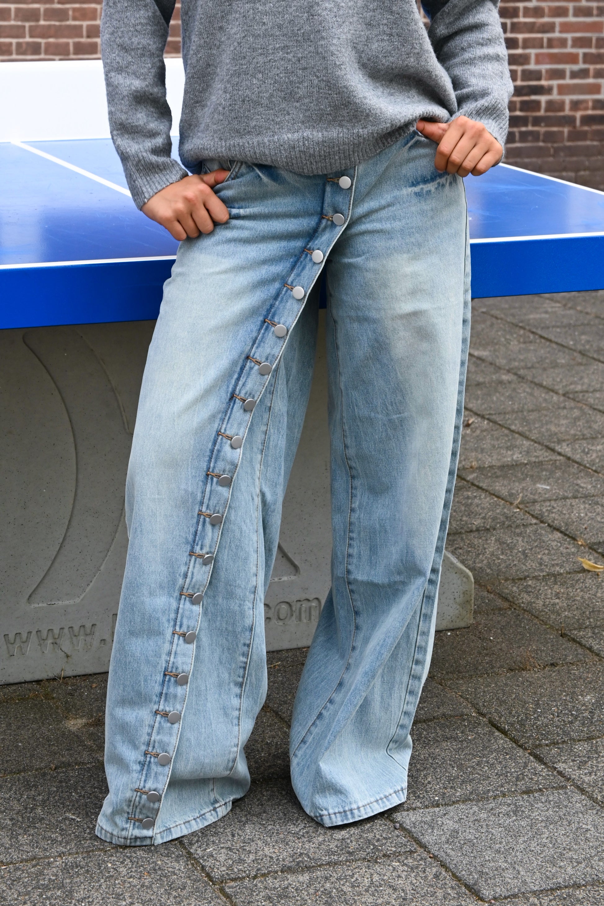Jean wide leg à boutons - bleu