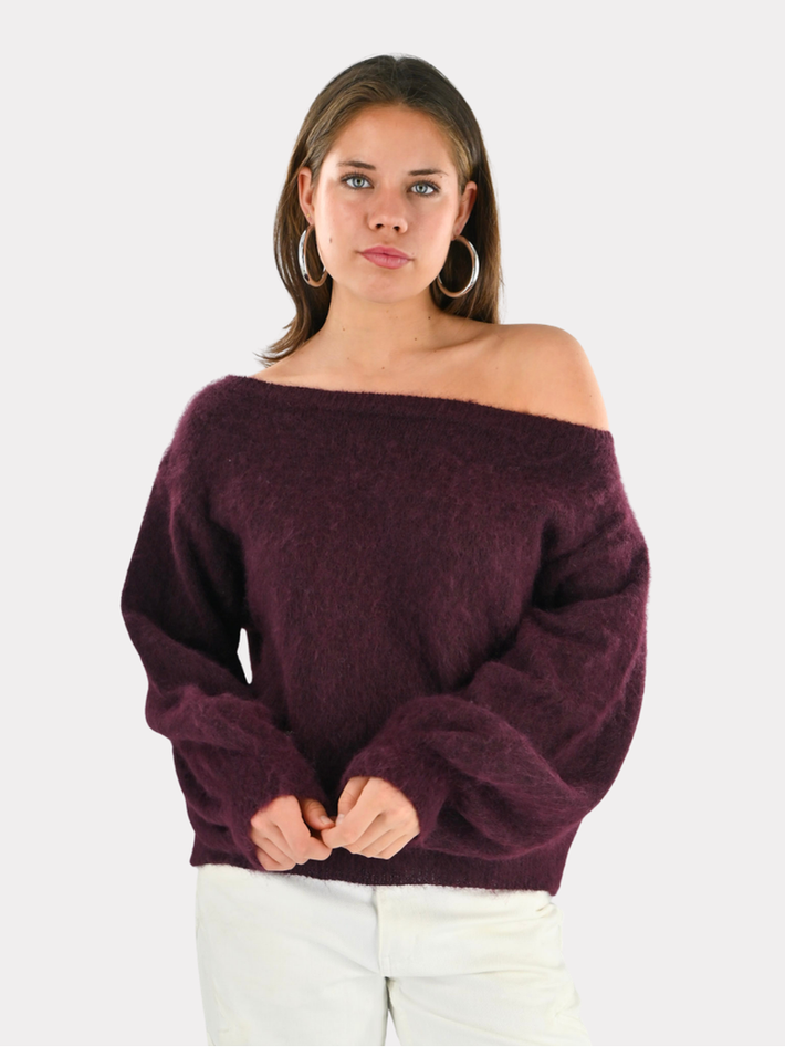 Maira Strickpullover mit schulterfreiem Ausschnitt – Bordeaux