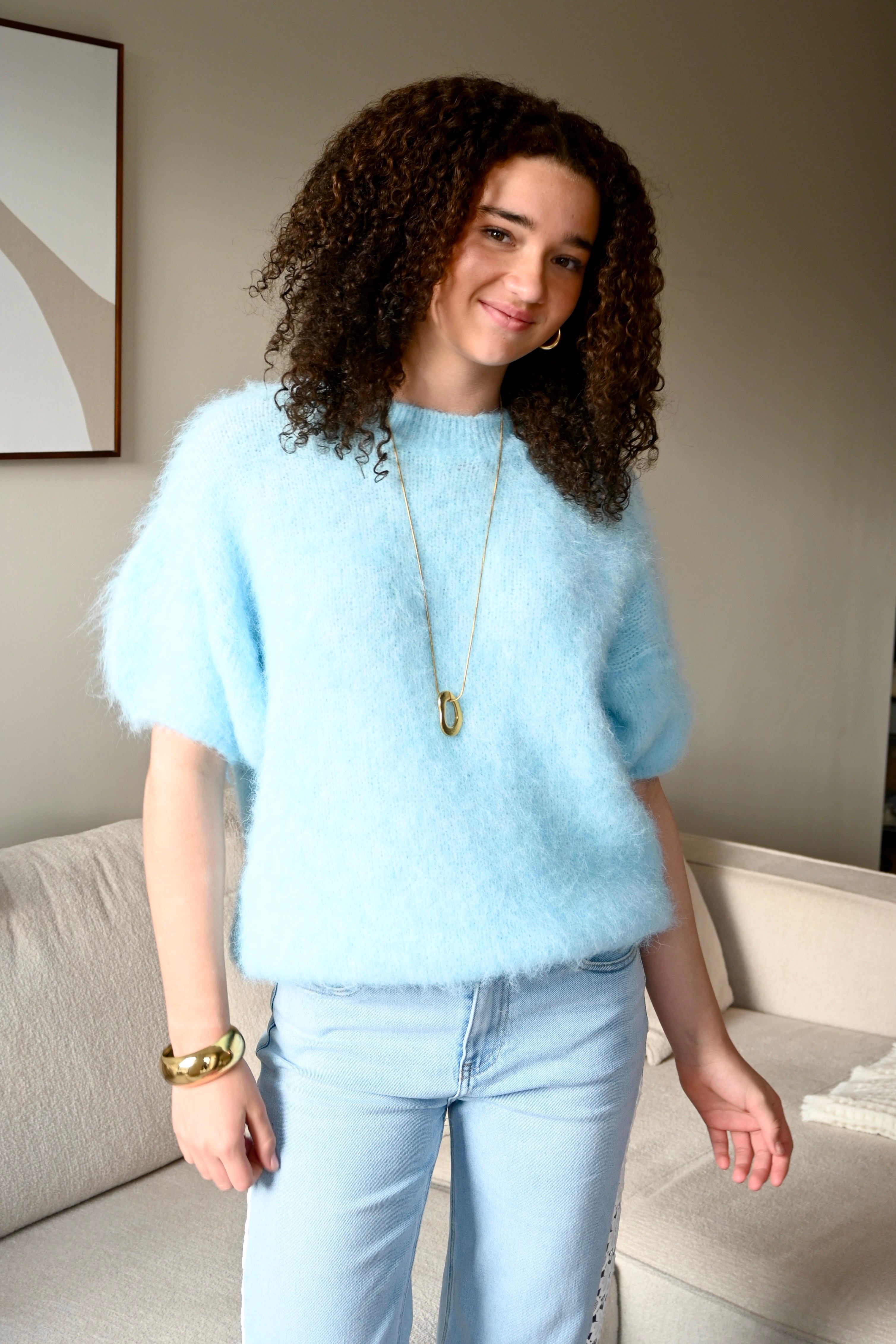 Faye knit short sleeve - blauw