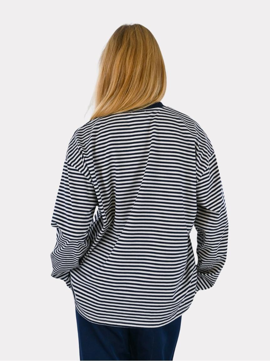Tiger – T-shirt rayé à manches longues, bleu marine/blanc
