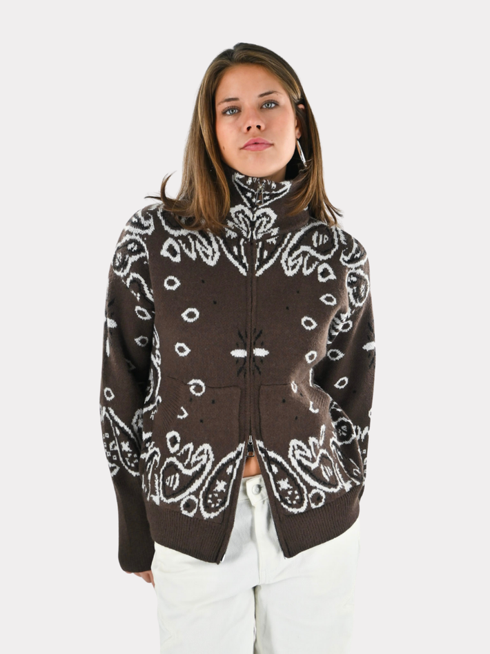 Aspen Bandana-Zipper-Strickpullover – braun