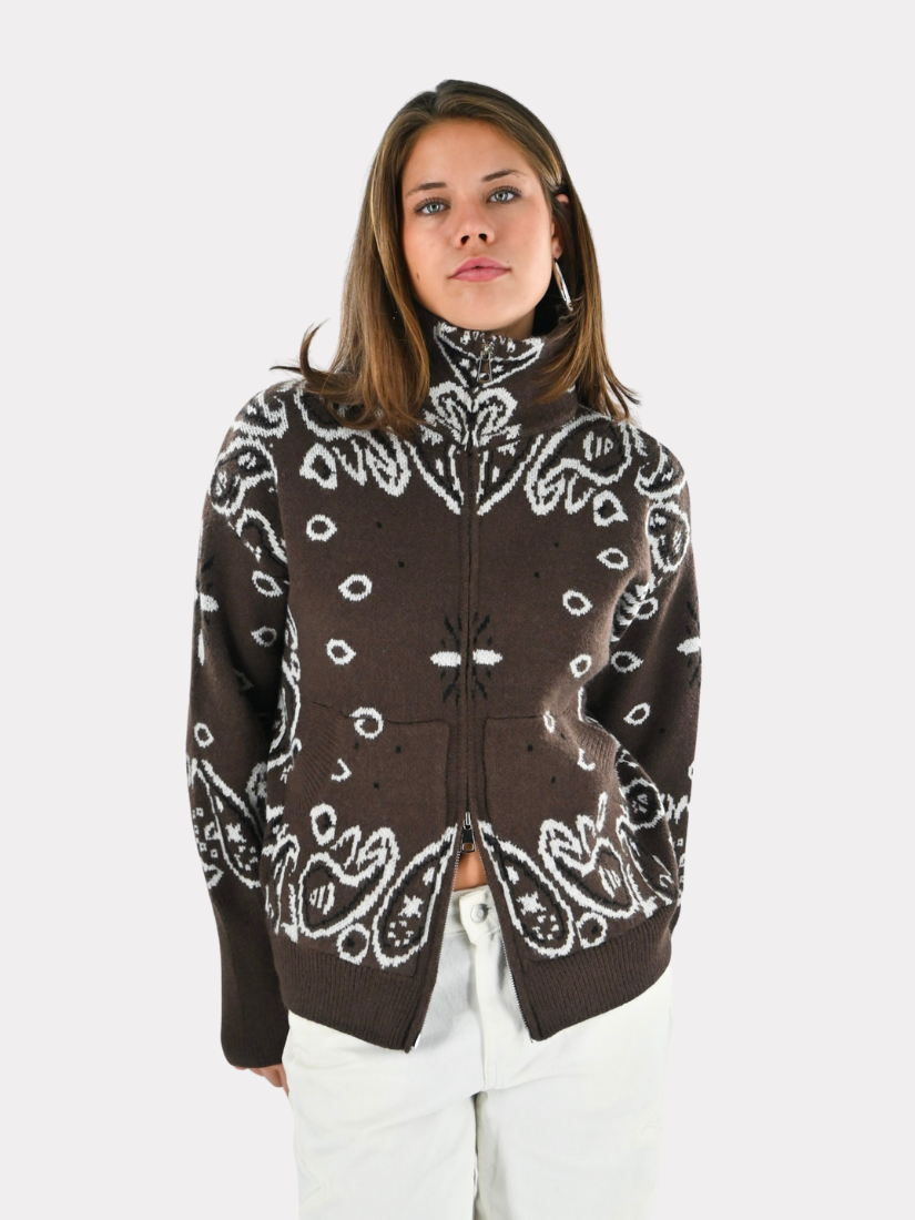 Aspen Bandana-Zipper-Strickpullover – braun