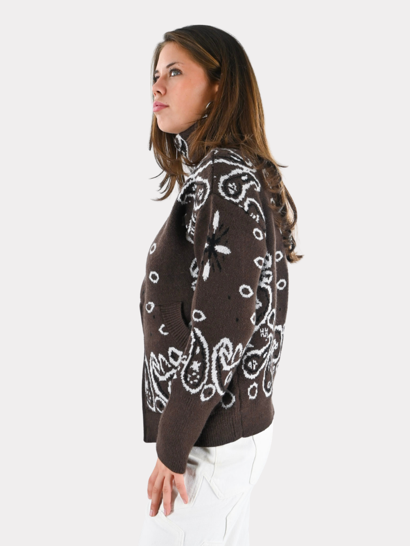 Aspen Bandana-Zipper-Strickpullover – braun