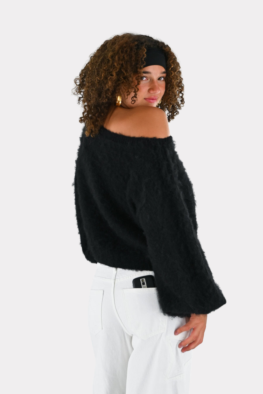 Maira off shoulder knit - zwart