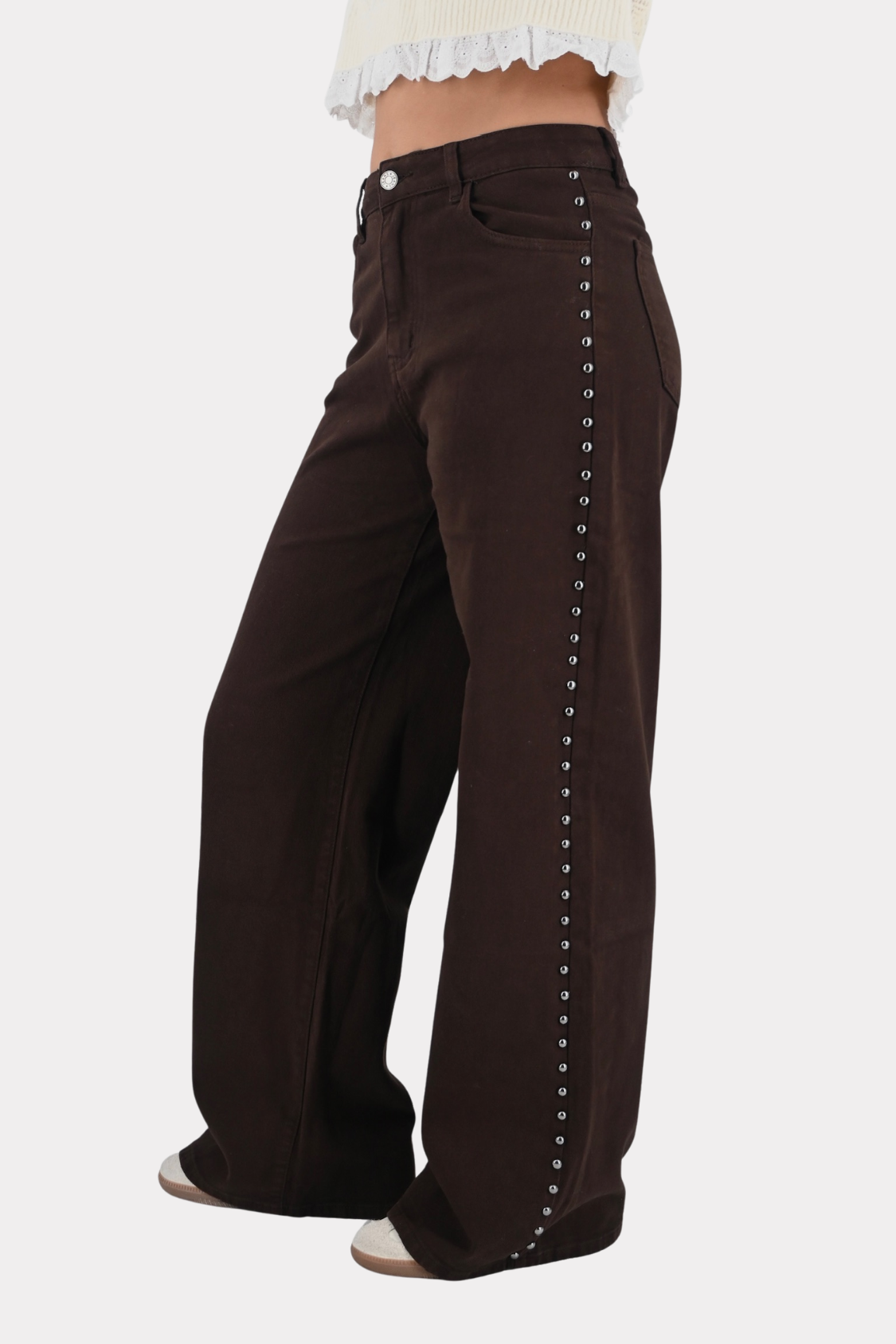 Studded-wide-leg-jeans-brown-fashiontiger