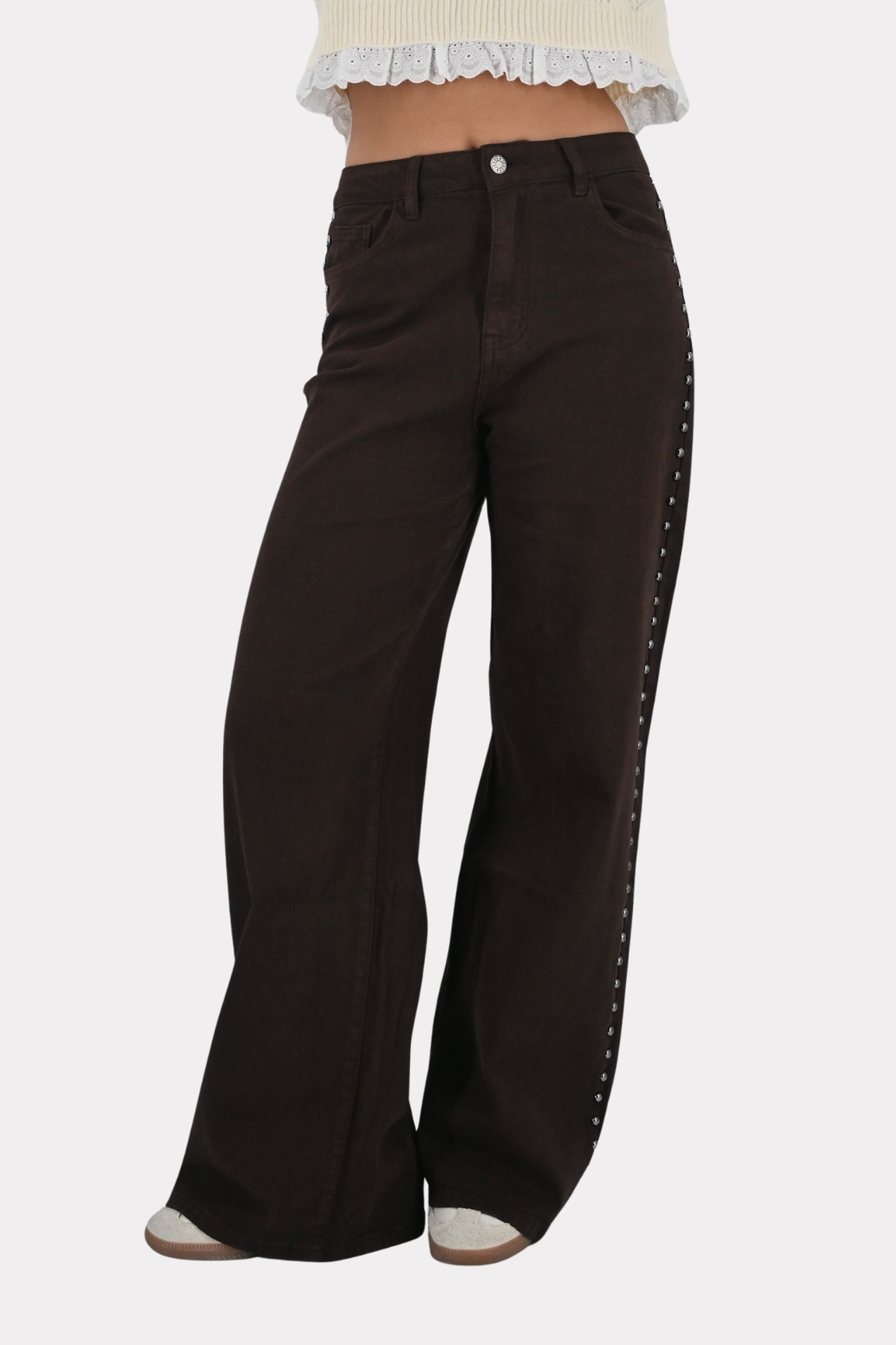 Studded-wide-leg-jeans-brown-fashiontiger-1