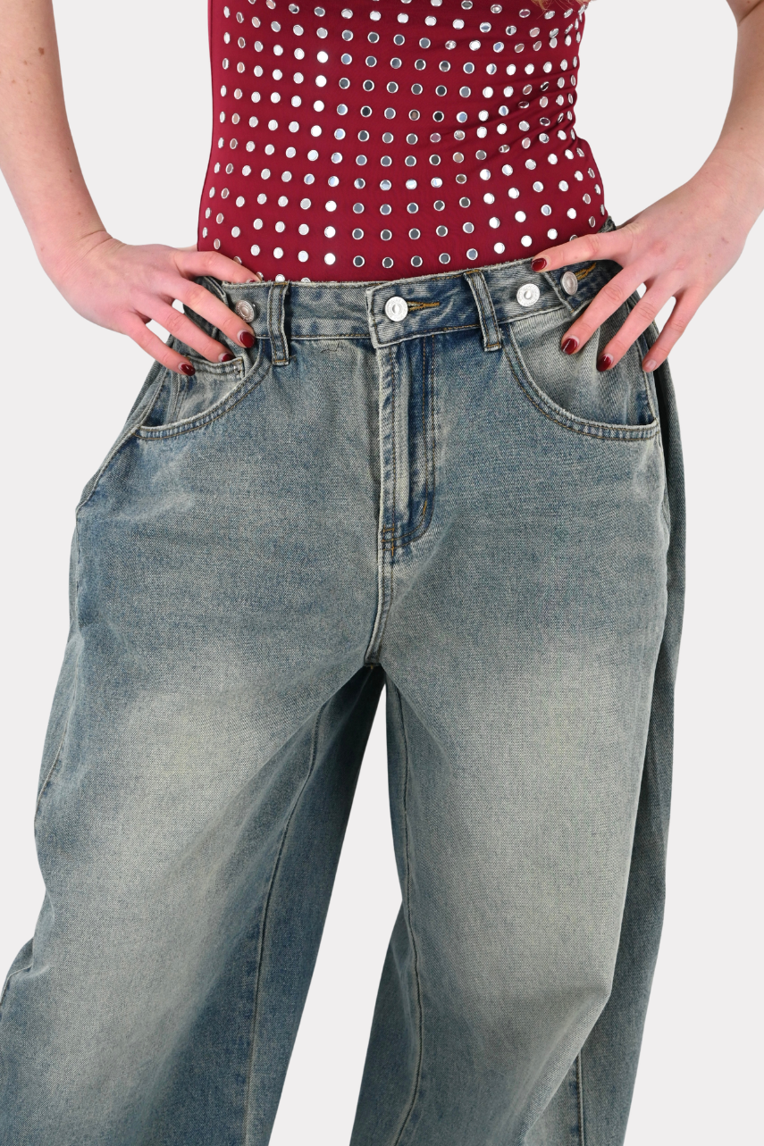 Button up jeans - blauw - Fashiontiger 4