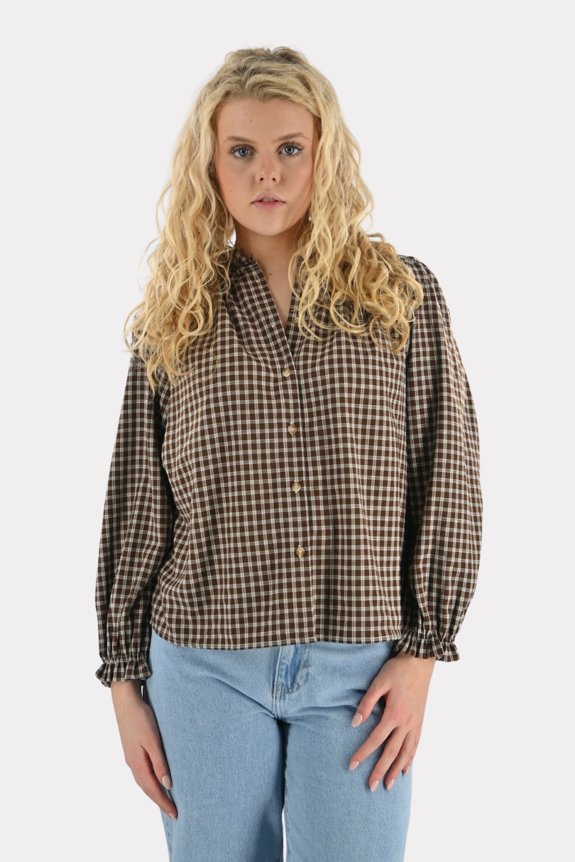 Check mate blouse - bruin - Fashiontiger 4