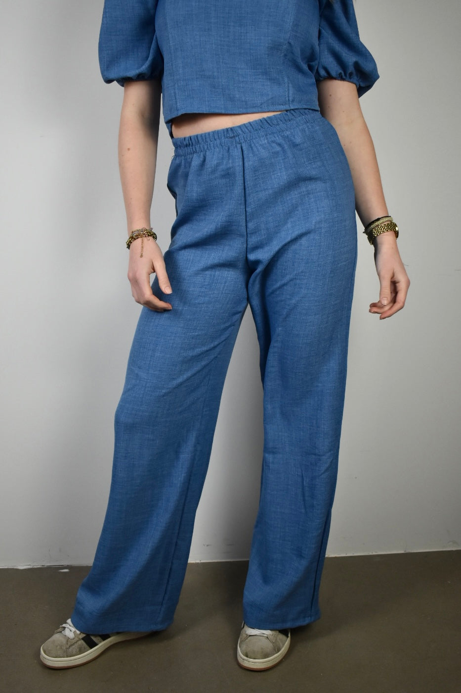 Denim ruffle pants - blauw