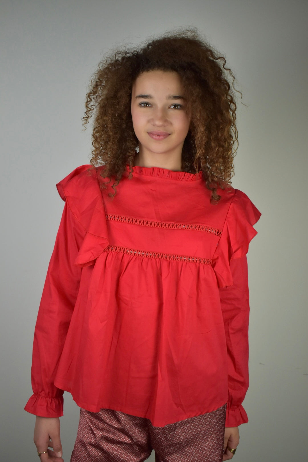 Ruffle blouse - red