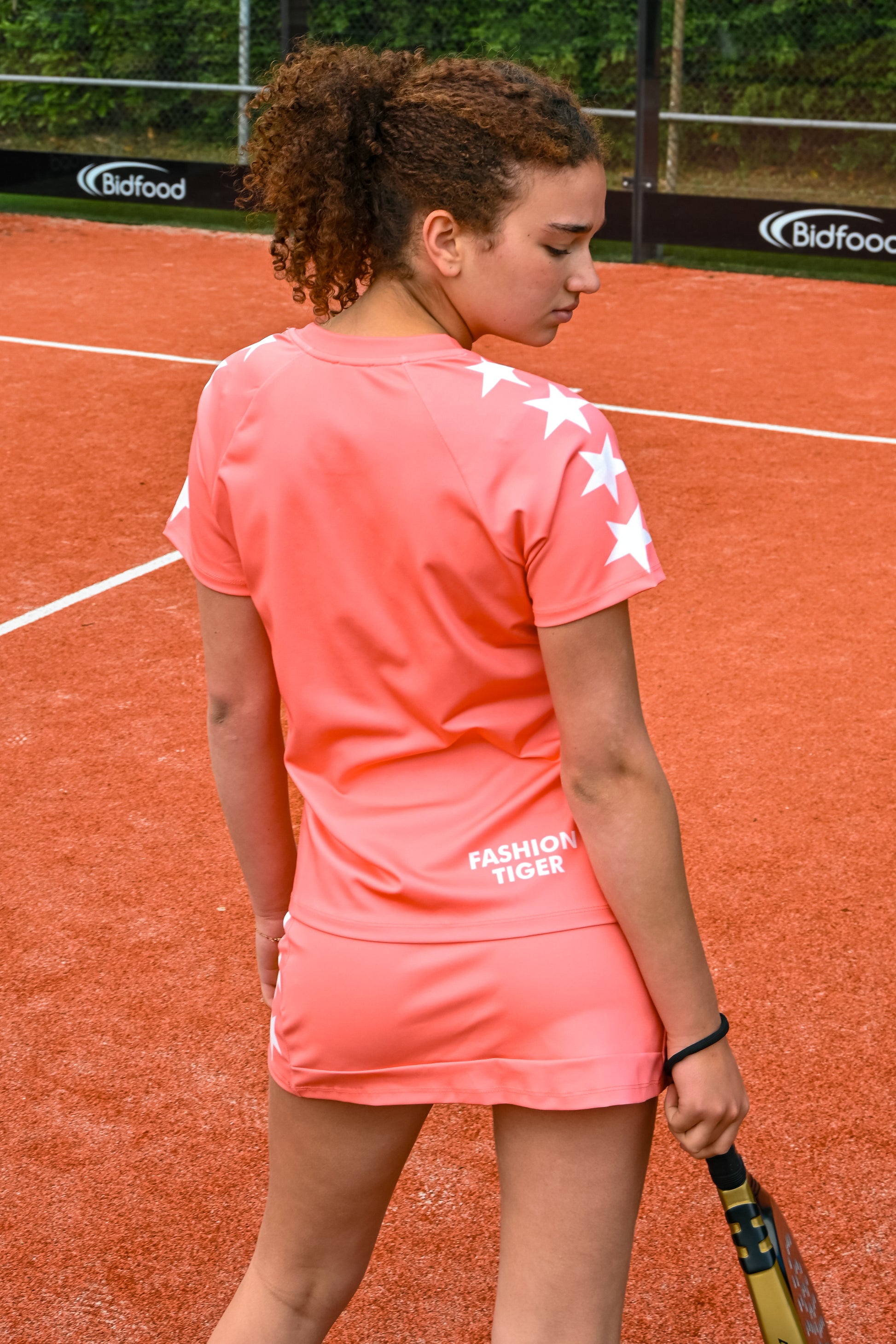 Starry sports shirt - coral/white