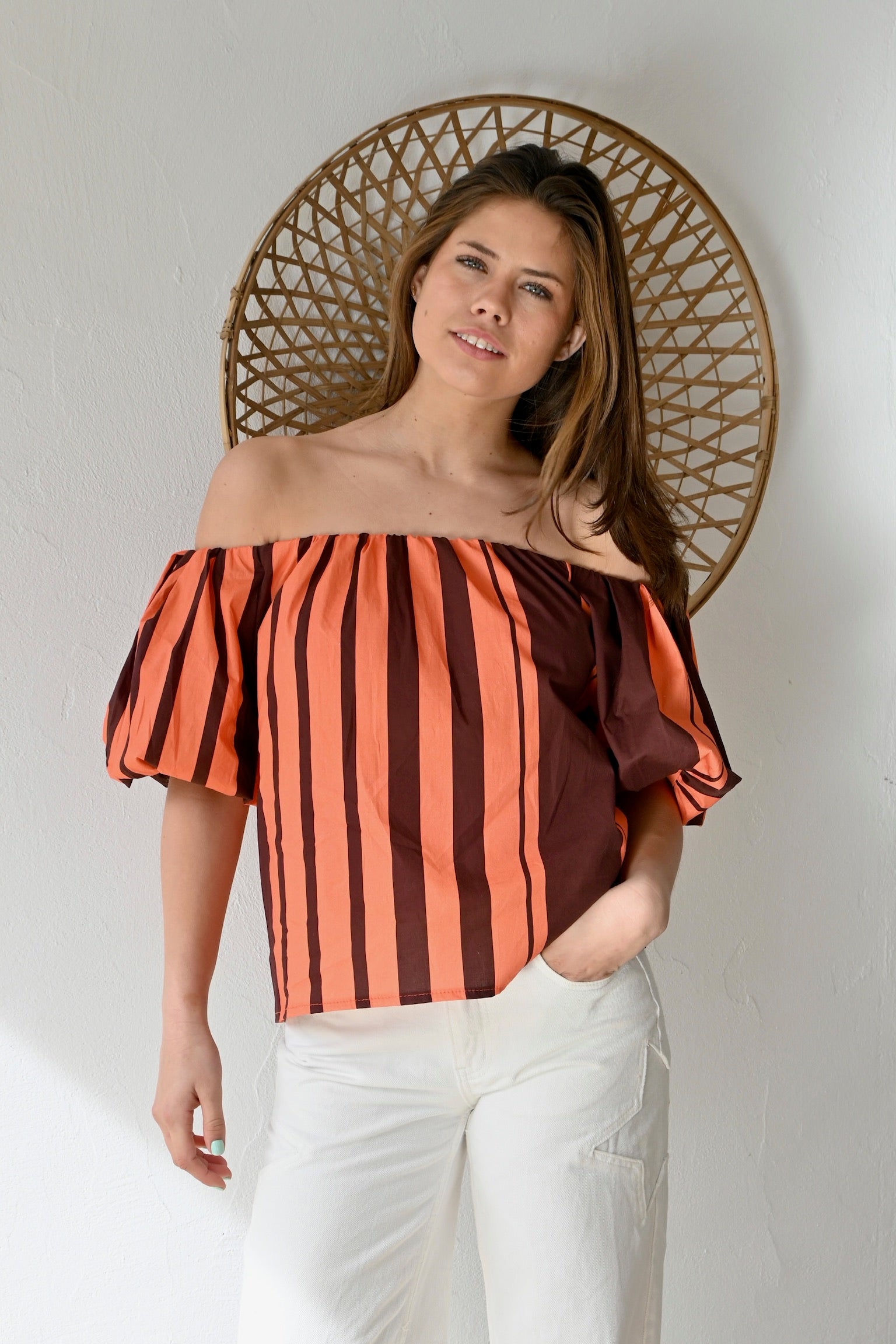 Blouse Fiore rayée - marron/orange