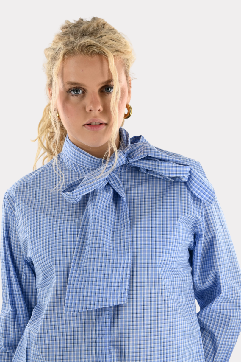 Downtown bow blouse - blauw - Fashiontiger 2