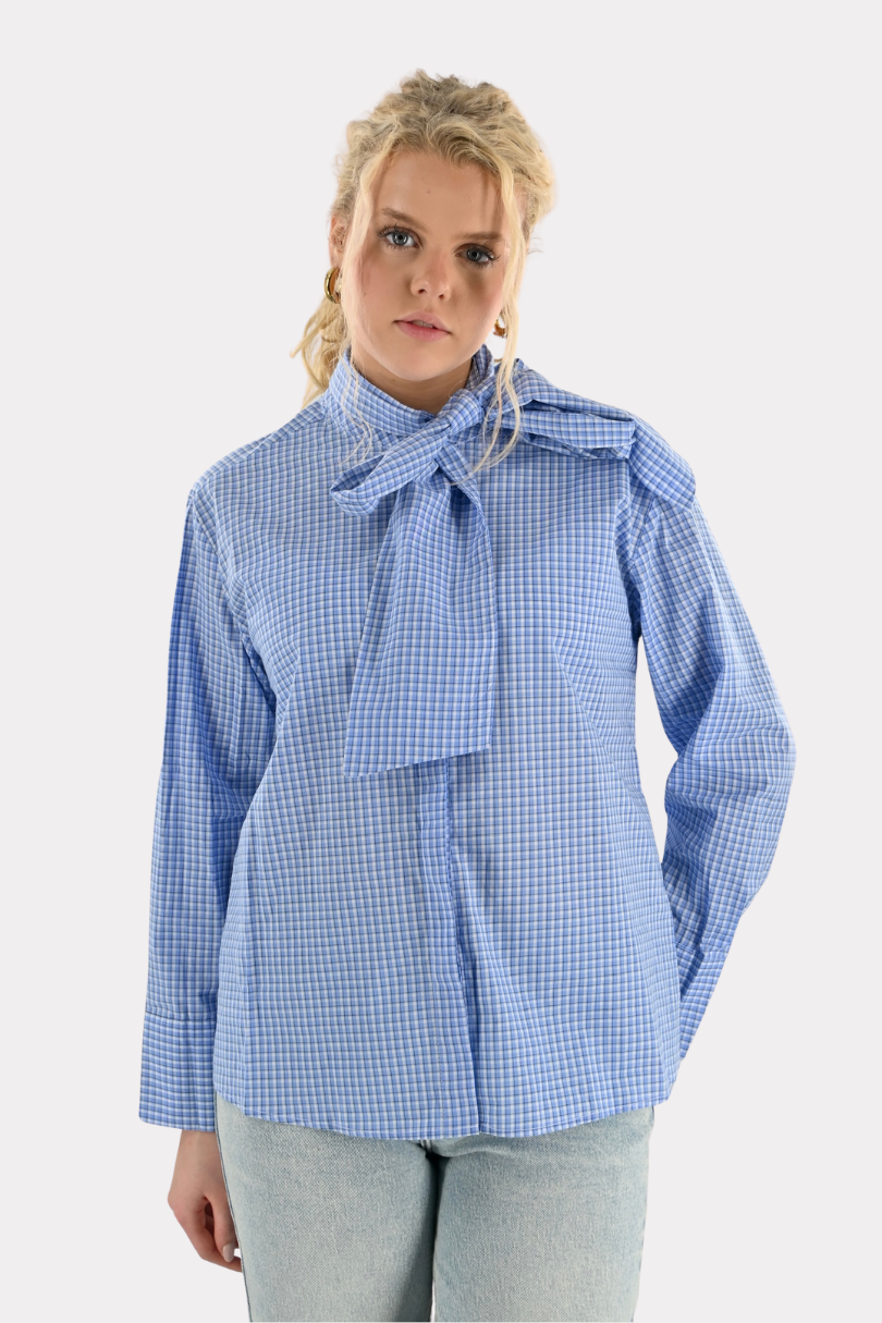 Downtown bow blouse - blauw - Fashiontiger 5