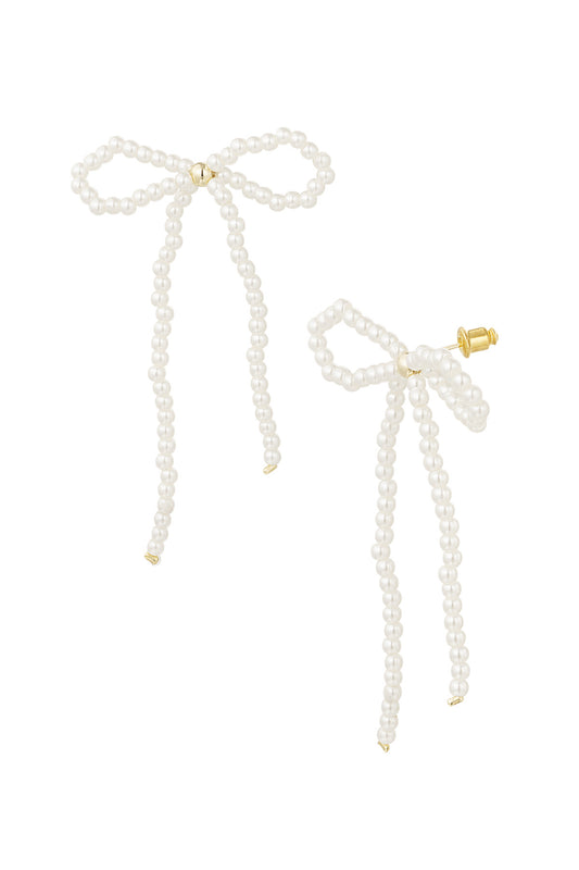 Pearl bow earrings - Goud