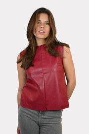 Faux leather top - bordeaux-  1