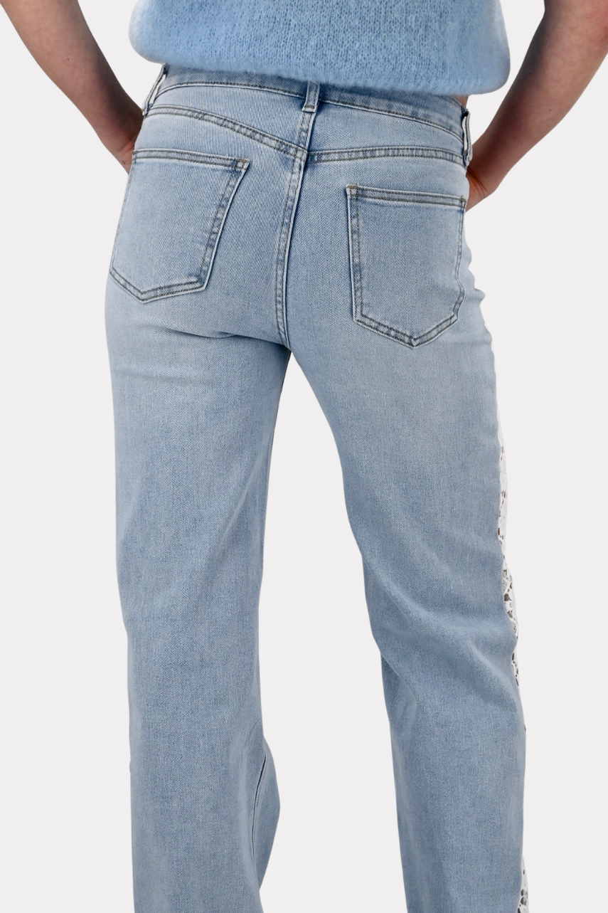 Floral flow jeans - blauw/wit - Fashiontiger 5