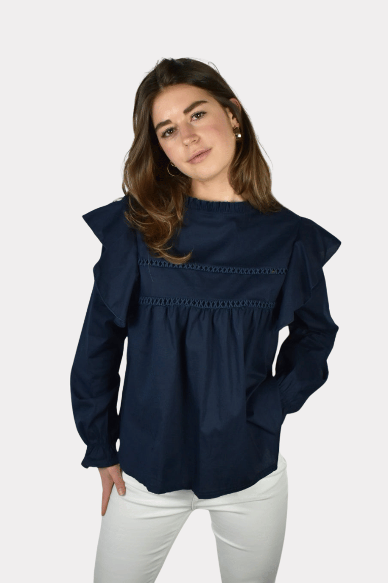 Ruffle blouse - navy