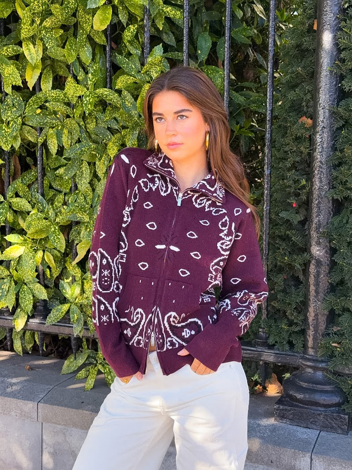 Aspen bandana zipper knit - bordeaux