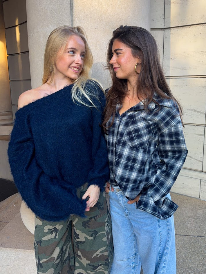 Flanellbluse - Navy