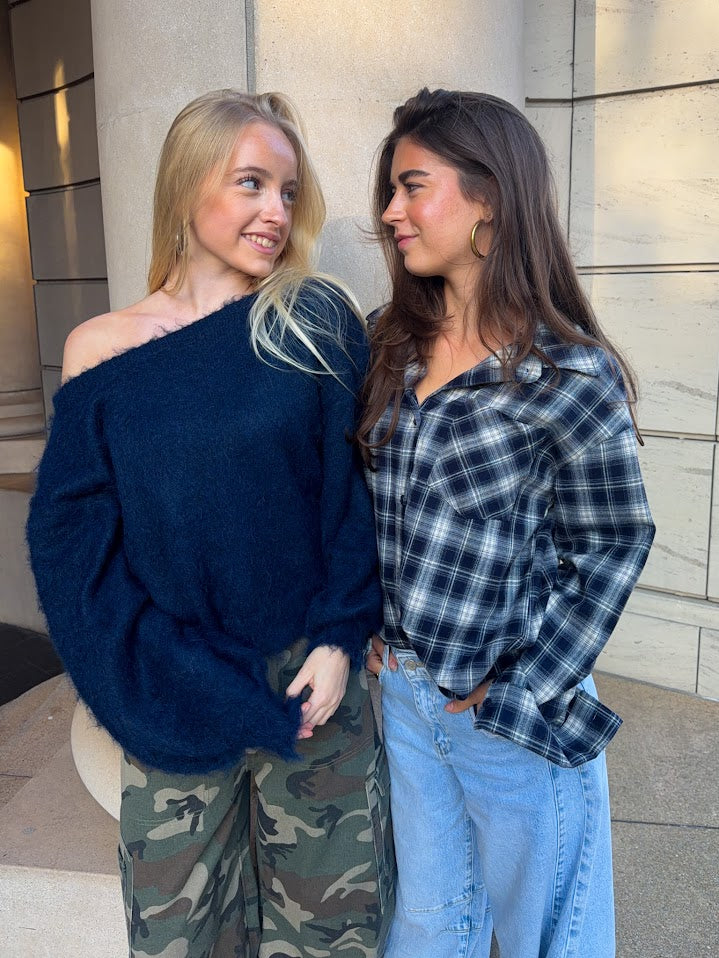 Flanellbluse - Navy