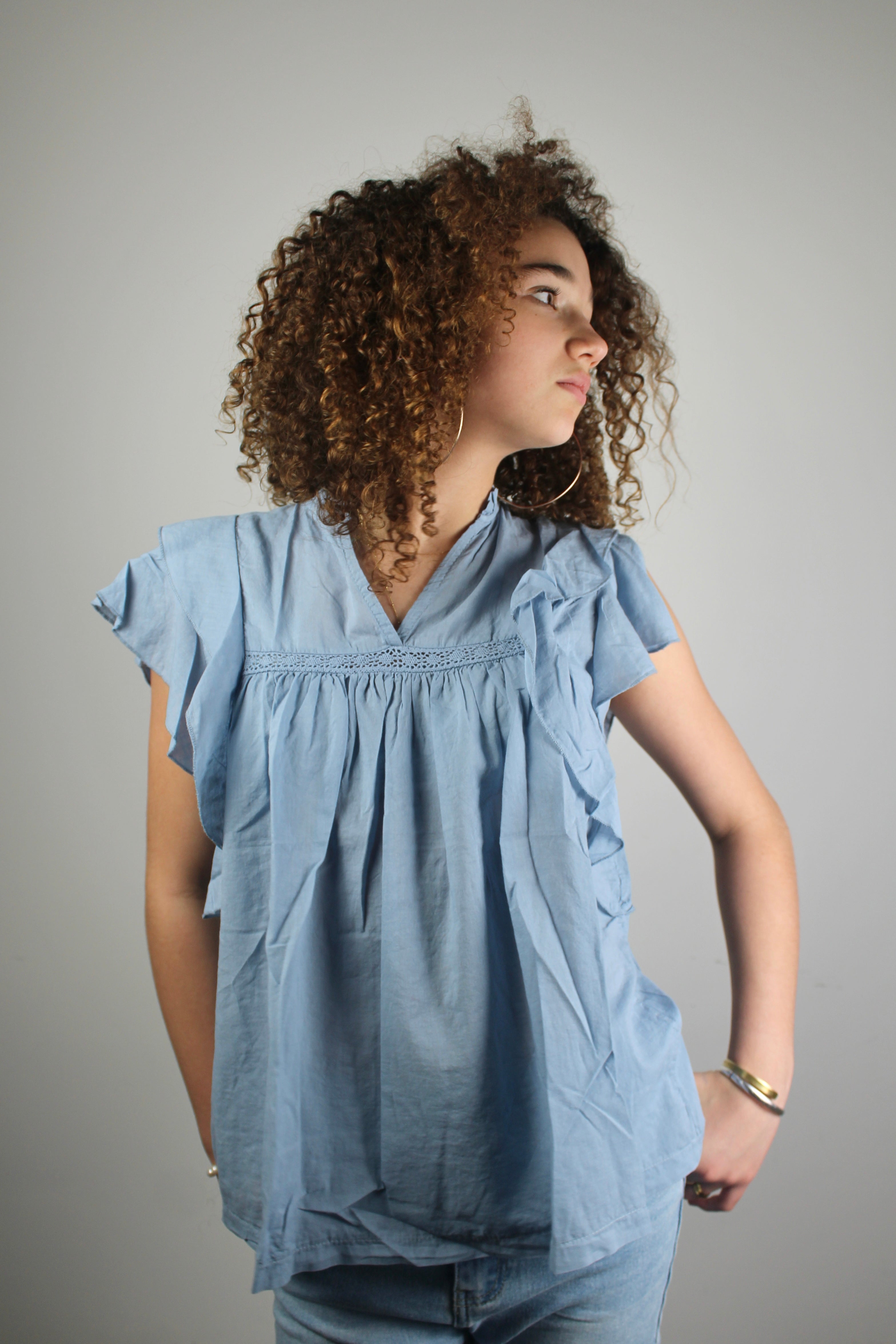 Pippa blouse short sleeve - blue