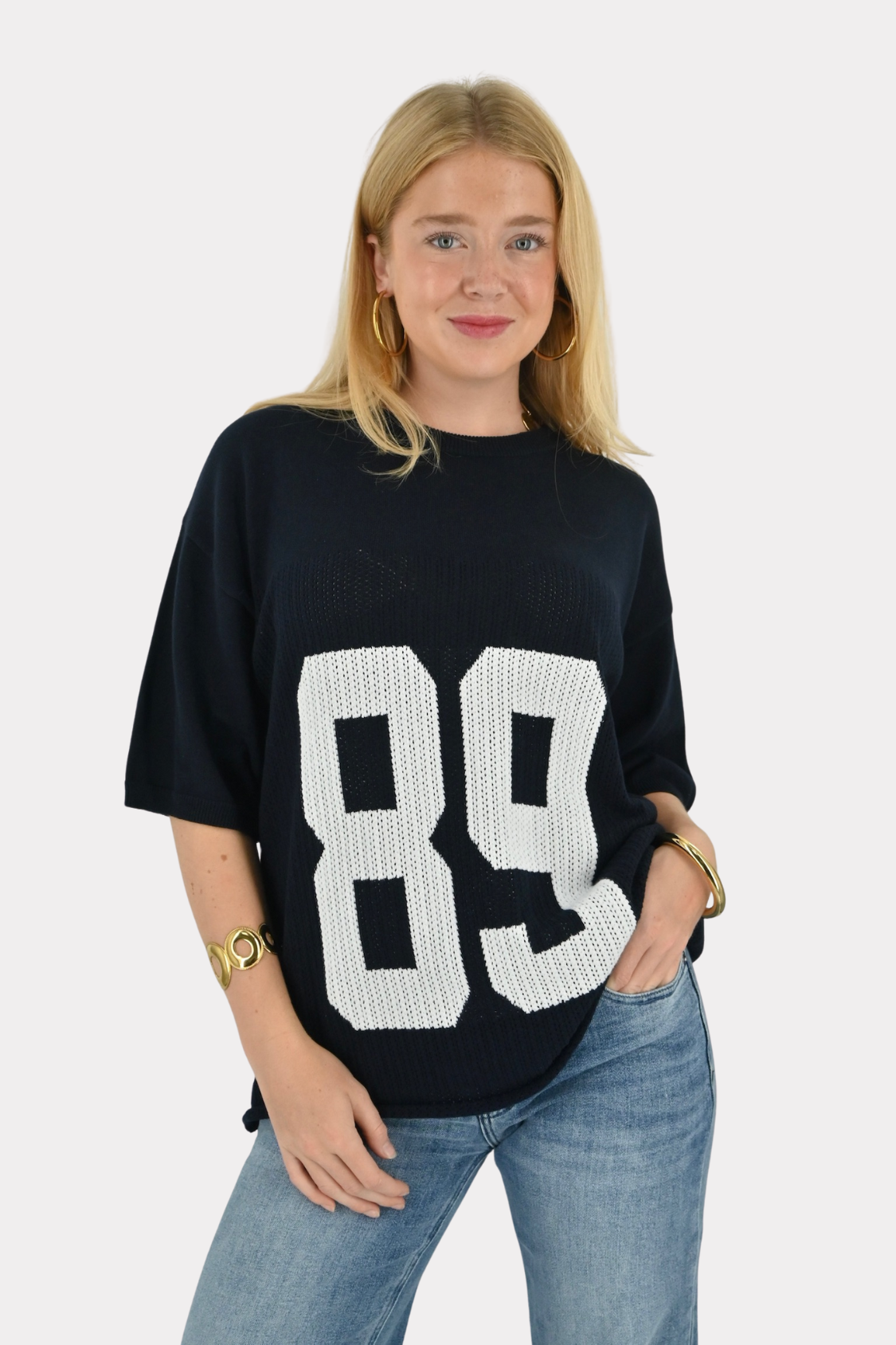 Knitted jersey tee navy fashiontiger