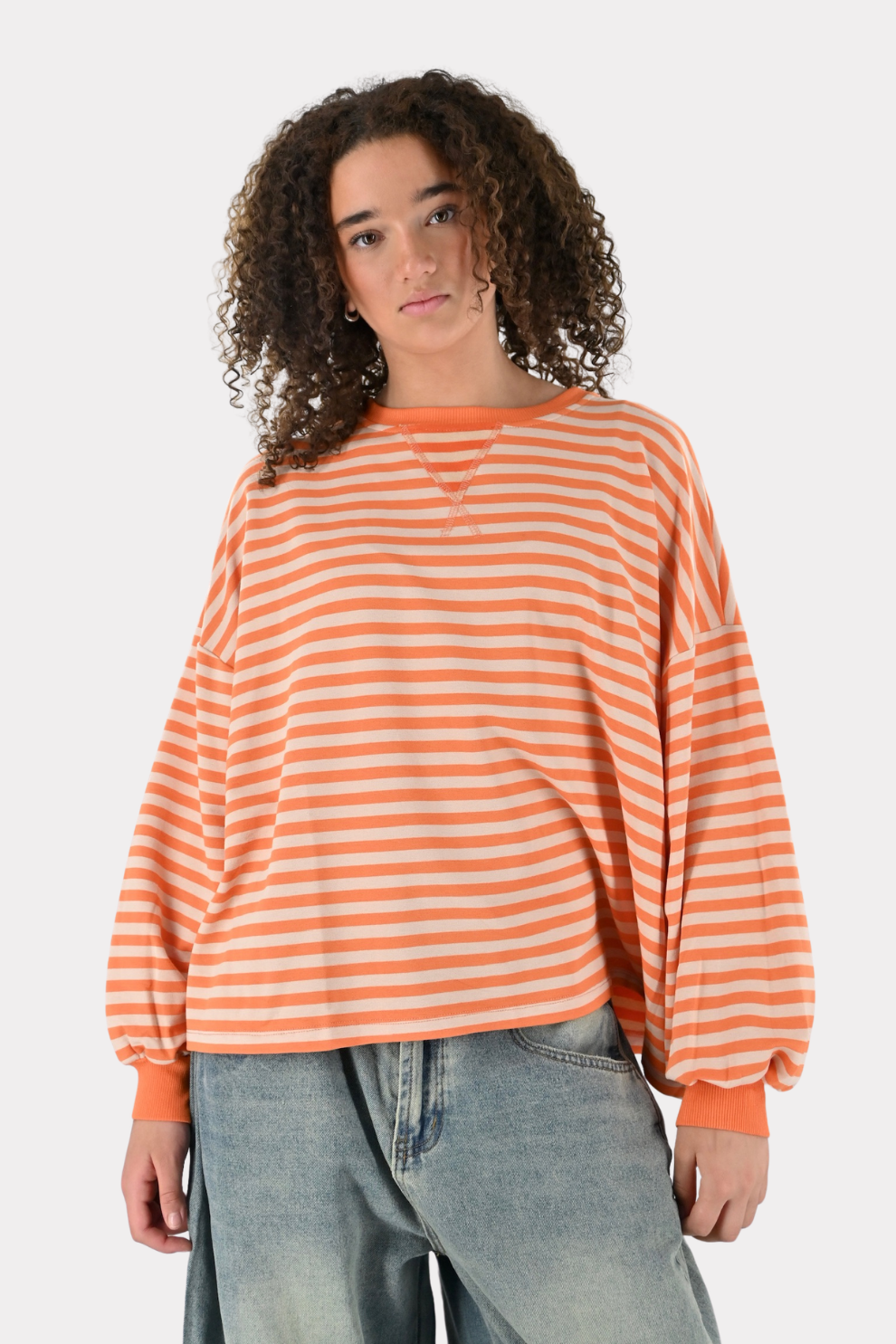 Lore t-shirt long sleeve striped - oranje - Fashiontiger 7