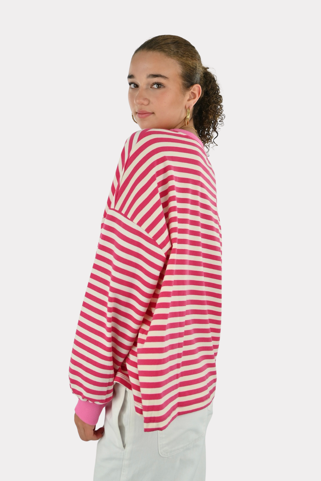 Lore t-shirt long sleeve striped - roze/wit - 2