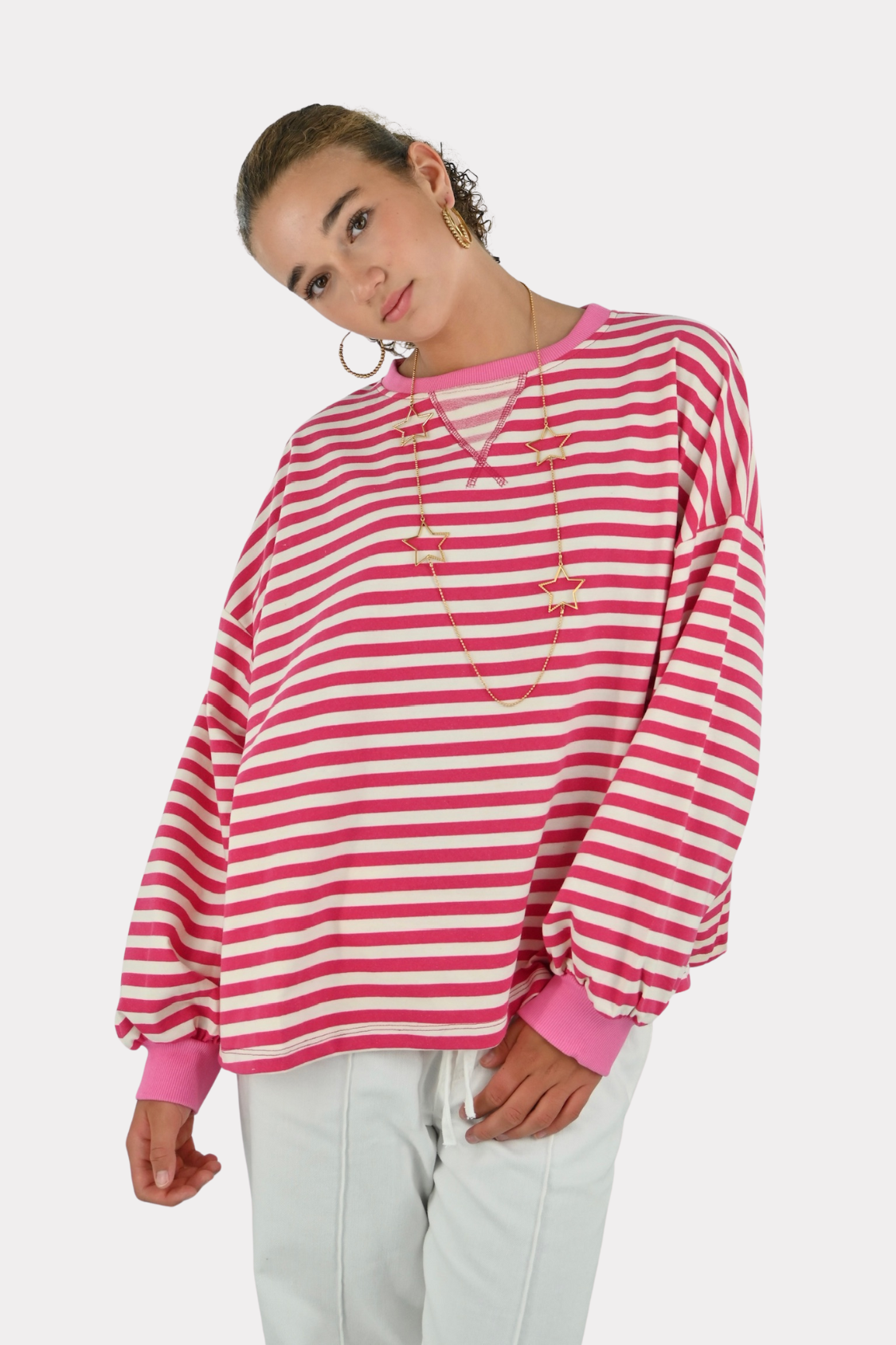 Lore t-shirt long sleeve striped - roze/wit - 5