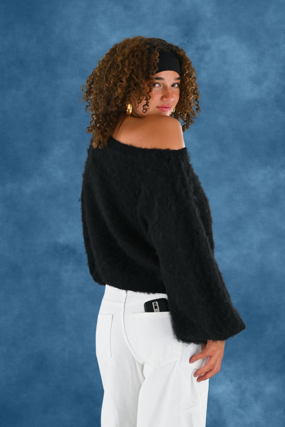 Maira off shoulder knit - zwart